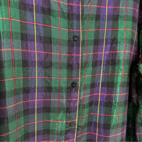 Fashion Bug Women’s Button Up Top Plus Size 22/24W Metallic Plaid Holiday Party - Picture 3 of 6